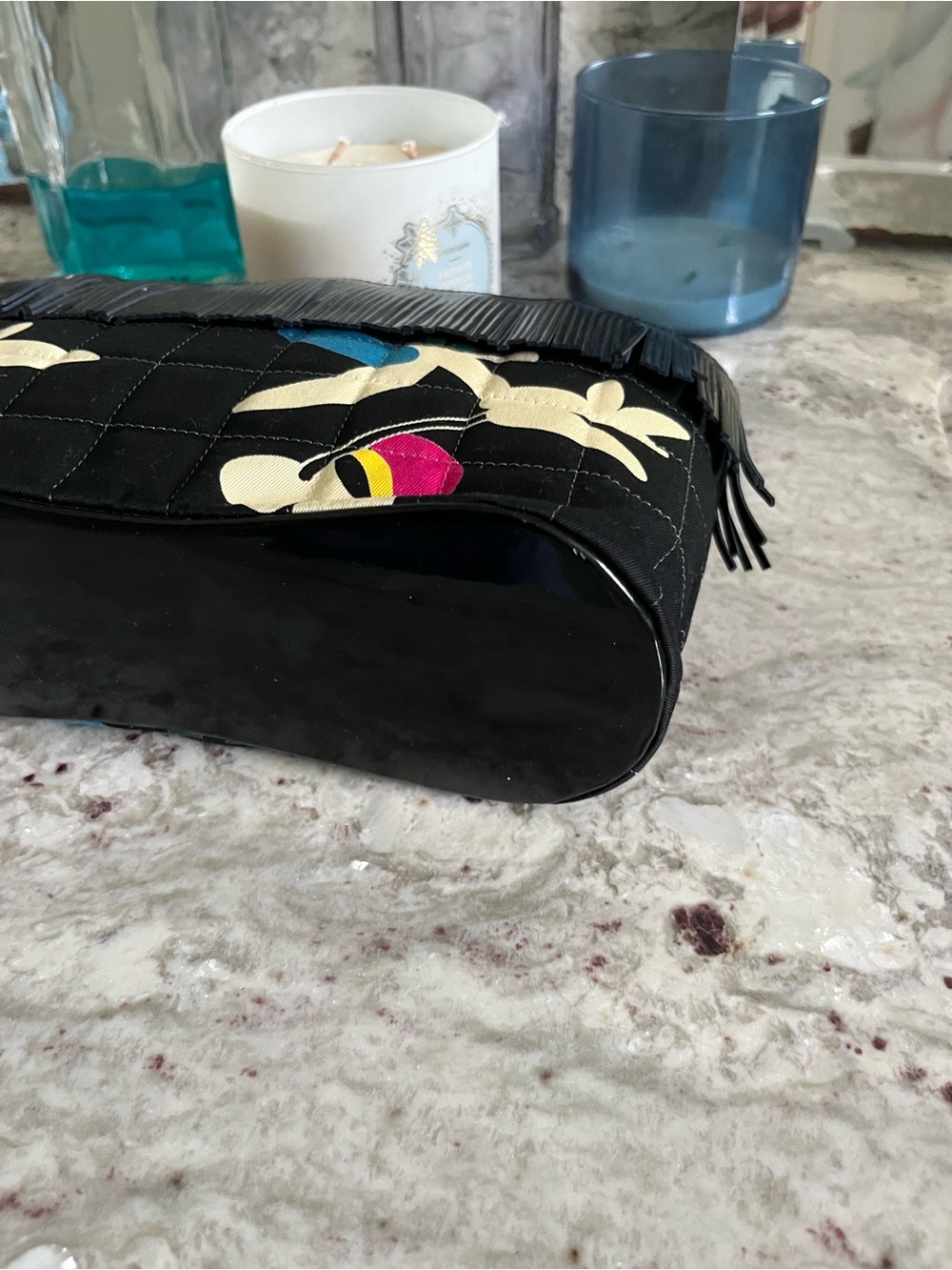 CHANEL Patent Canvas Fringe/quilted floral print bag. - Picture 9 of 15